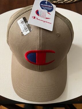 Champion Kids Khaki Cap with Red & Blue Logo